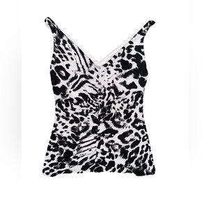 Cache Black and White Leopard Print Blouse